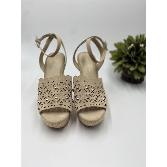 Marc Fisher LTD Women's Nude Tan Hata Cutout Espadrille Wedge Sandal Sz 6/36.5 - Picture 2 of 12